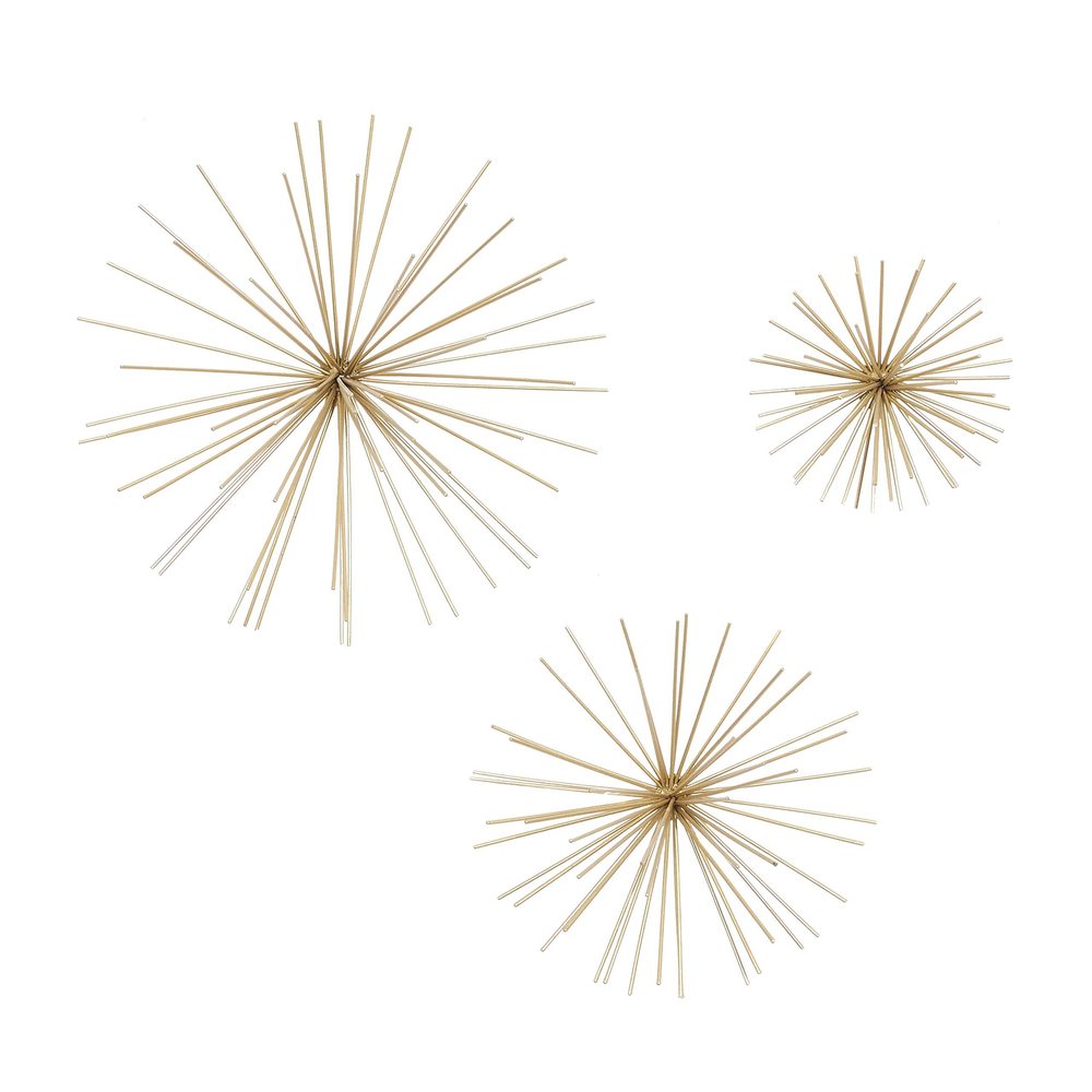 Metal Starburst 3d Long Spike Wall Decor, Set Of 3 6", 9", 12"w, Gold🐧